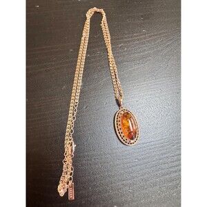 585 14K RG Stamped Oval Natural Cabochon Amber Halo Pendant 19” Necklace Chain